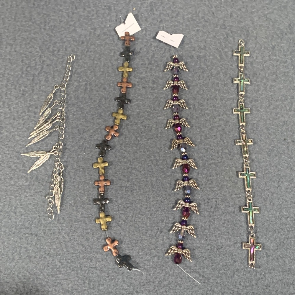 Mixed Lot 4 Religious Boho Beads Abalone Cross Angel Wing Feather Spiritual